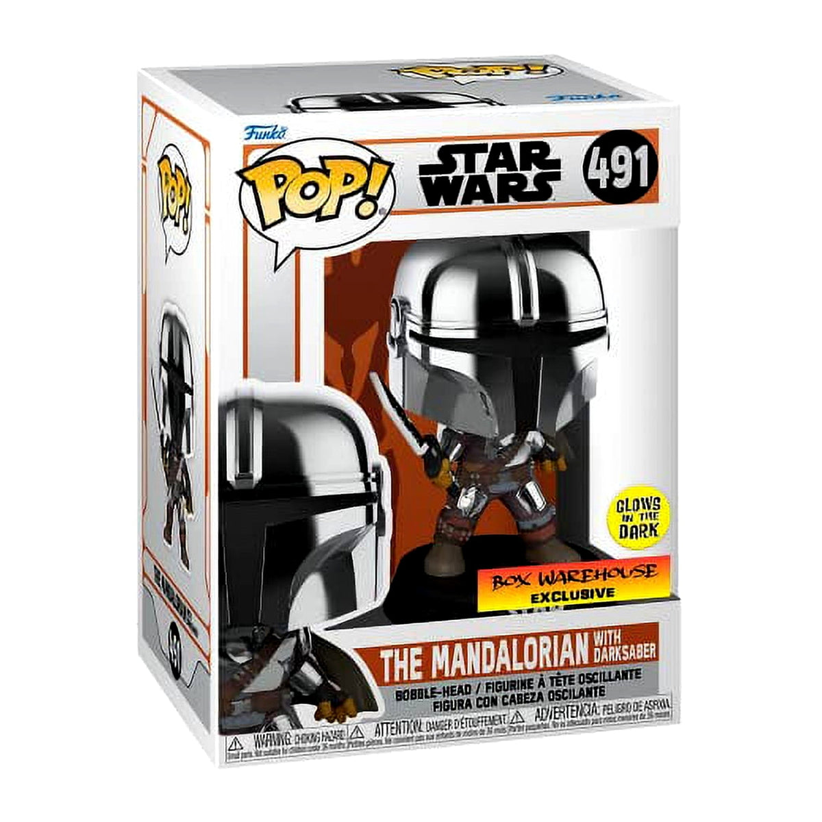 The Mandalorian with Darksaber 491 Stickered Glow in the Dark Vinyl Pop with Protector