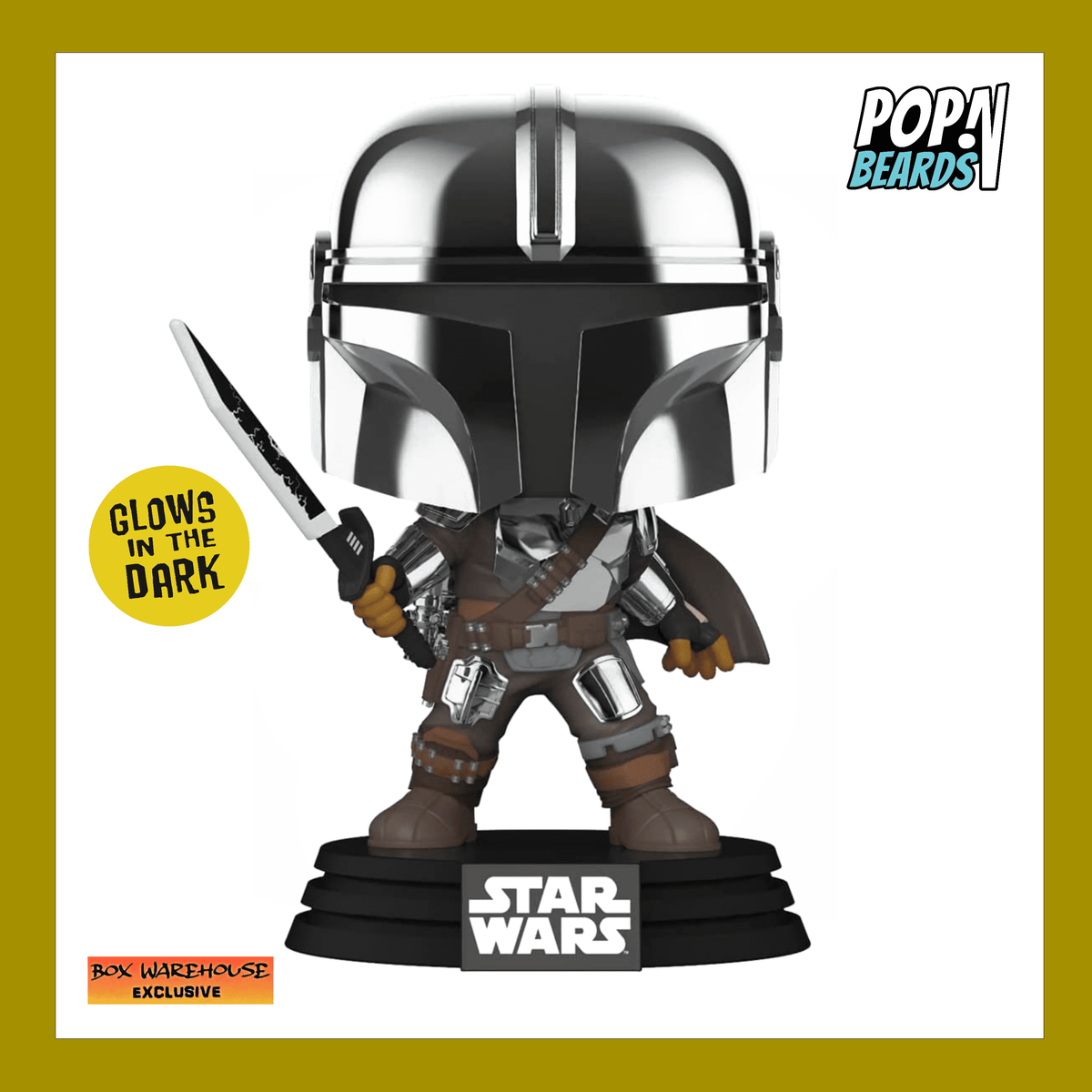 The Mandalorian with Darksaber 491 Stickered Glow in the Dark Vinyl Pop with Protector